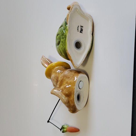 Pier 1 Rabbit on Snail Salt and Pepper Shakers. Rabbit Fishing on Snails Back - Picture 3 of 5